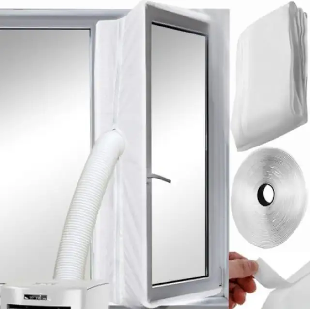 Etansare fereastra pentru aer conditionat, 400 cm, alb, material poliester, cu Velcro pentru prindere