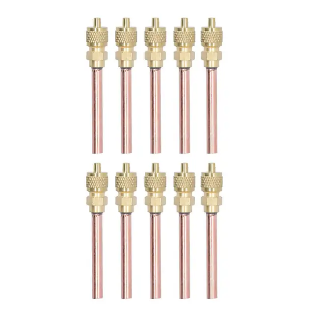 Set 10 robineti de umplere 1/4SAE din alama pentru aer conditionat R22 R12 R134, cu capac de etansare
