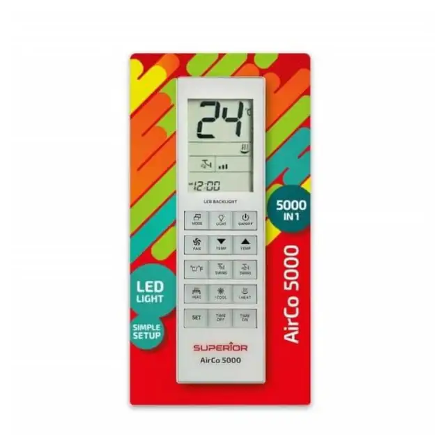 Telecomandă universală Superior AIRCO 5000 IN1 pentru aparate de aer condiționat, design ergonomic, funcție de învățare, negru