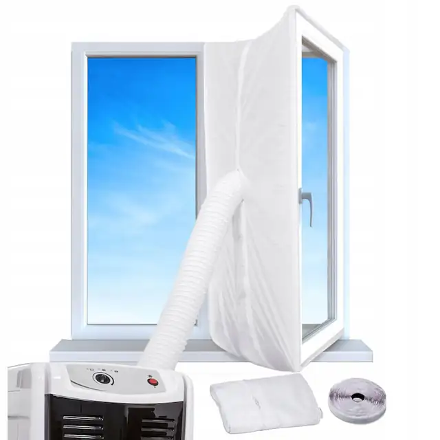 Set de protectie solara pentru teava de evacuare aer conditionat, bedee, cu banda adeziva 4 m, Usa de etansare pentru aer conditionat, Rezistent la UV si impermeabil, Regleaza circulatia aerului, respinge insectele si blocheaza ploaia, Alb