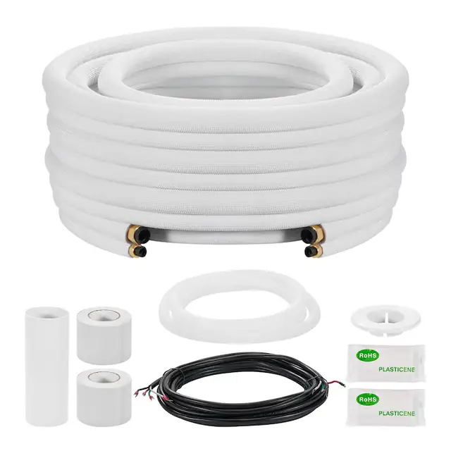Set conducte pentru aer conditionat (AC) mini split, Tevi cupru, Lungime 15, 2 m, Diametre 6, 4 si 12, 7 mm, Izolatie PE 9, 5 mm, Piulite evazate incluse, Alb