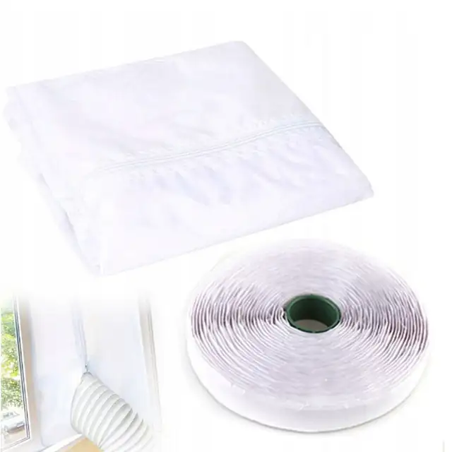 Garnitura de fereastra pentru aer conditionat mobil Portabil/Uscatoare de rufe, Sigilare Geam AC Universal, Protectie impotriva Aerului Cald/Praf, Rezistenta UV, Impermeabil - cu Fermoar, 400 cm, Alb, Poliester