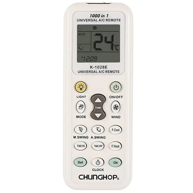 Telecomanda universala Chunghop 1000 in 1 pentru aer conditionat, cu functie de ceas si flashlight, alb