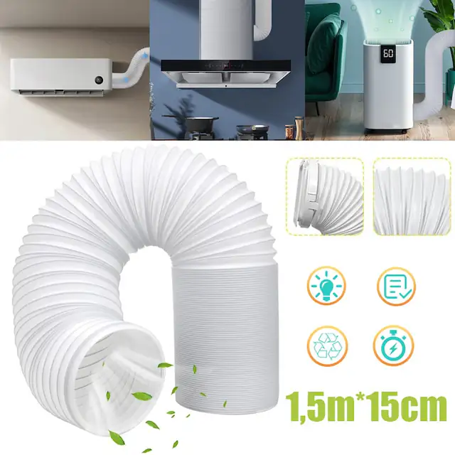 Furtun Universal Portabil Pentru Aer Conditionat, Furtun De Ventilatie 1, 5mx15cm, Furtun Flexibil De Evacuare AC, Filet In Sens Invers Acelor De Ceasornic, Piese Pentru Aer Conditionat