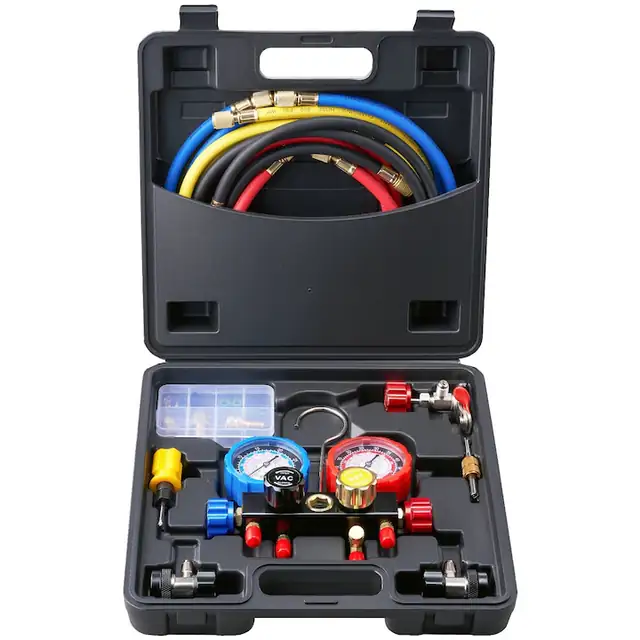 Set manometre AC, furtunuri 5ft, compatibil cu refrigeranti, presiune maxima 800 psi, precizie +/-1.6%
