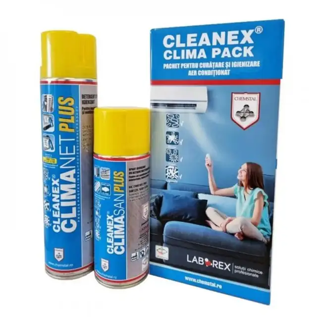 Kit curățare Chemstal Cleanex Clima Pack pentru aparate de aer condiționat, 600ml spumă activă, 400ml igienizant