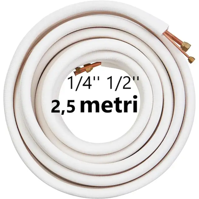 Kit Teava Cupru 2.5 metri 1/4'', 1/2'' pentru instalare Aer conditionat 18000 BTU/h, Alb