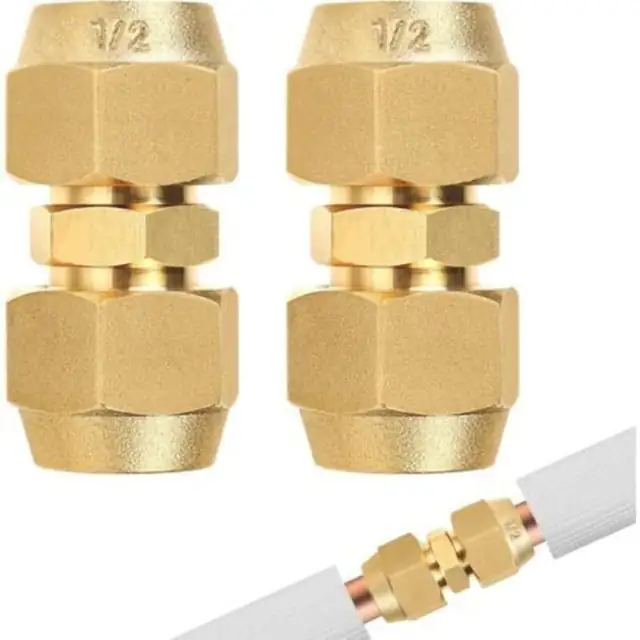 Set de 2 Fitinguri din Cupru pentru Tuburi de Aer Conditionat 1/2", Rezistenta Mare la Presiune, Conexiune Fara Sudura