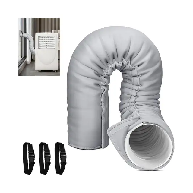 Manson izolare furtun evacuare aparat aer conditionat portabil 150x53cm gri deschis set 5 curele elastice ajustabile
