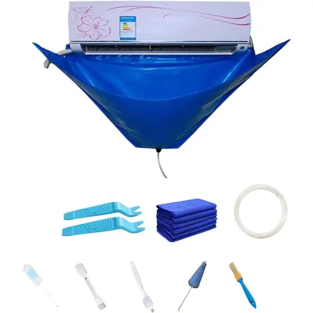 Set 10 piese husa de curatare pentru aer conditionat, husa impermeabila cu furtun de apa, pentru aparate de aer conditionat tip split, 135x60cm