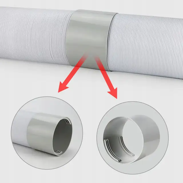 Conector universal pentru furtun de aer conditionat portabil, 150mm, ABS, fara scurgeri, argintiu
