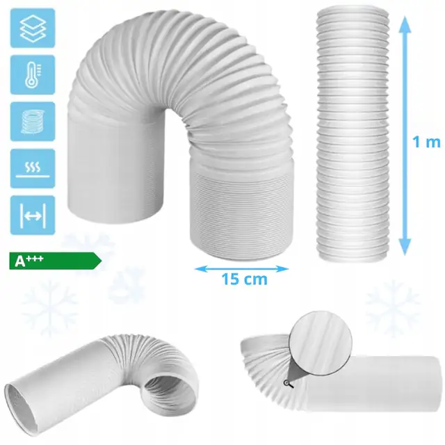 Teava universala pentru aer conditionat portabil, 15cm x 1m, flexibila, rezistenta, pentru aer cald si rece