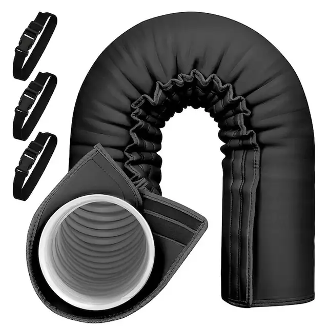 Husa de protectie pentru furtun de aer conditionat, set cu 3 catarame elastice, izolatie termica, neagra