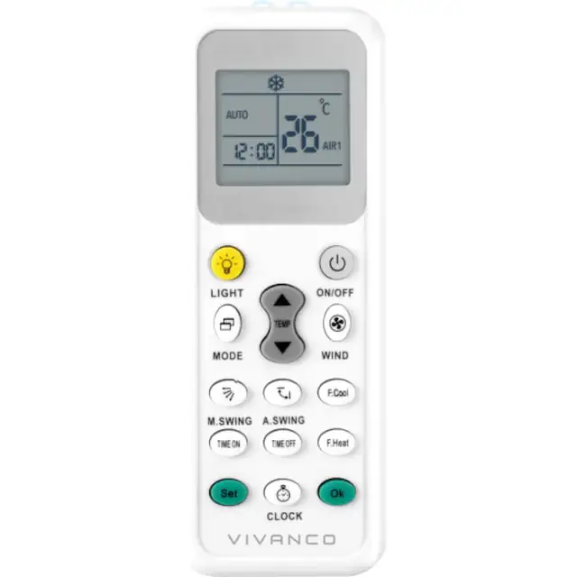 Telecomanda universala pentru aer conditionat Vivanco, control LCD, 4 viteze ventilator, alb