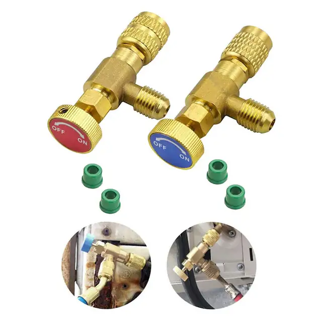 Adaptor de umplere refrigerant R410A/R22, cu cuplaj rapid SAE 1/4", cupru si aluminiu, dimensiuni 14.5x9.4x3cm