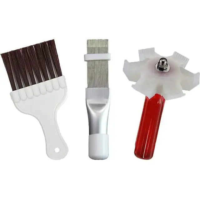 Set de 3 accesorii pentru curatarea a condensatoarelor de aer conditionat, perie din otel inoxidabil, instrument de indreptat aripioare, dimensiuni variate