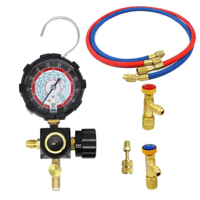 Manometru presiune joasa pentru refrigeranti R134A, R410A, R22, R404A, set cu 2 tuburi si 2 valve