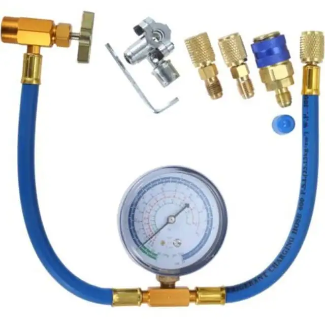 Furtun reincarcare aer conditionat 19.68inch, manometru 2.75inch, albastru cupru, set accesorii