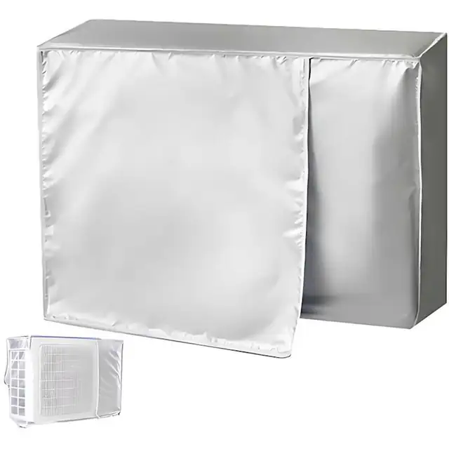 Husa de protectie pentru unitate exterioara aer conditionat, din poliester cu placare argintie, impermeabila si anti-praf, protectie soare si ploaie, cu elastic, argintiu, 96x40x70 cm