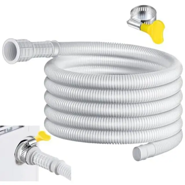 Furtun de scurgere flexibil/tub pentru aer conditionat si dezumidificator, adaptor din cauciuc taietabil, clema de fixare inclusa, conector 25/16 mm, alb, 4 m