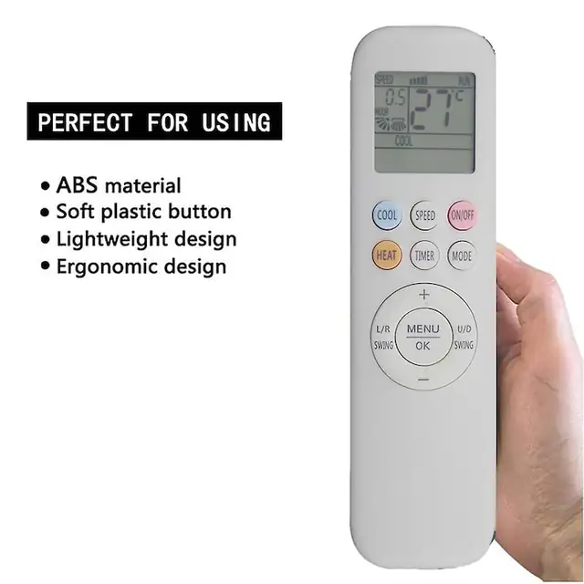 Telecomanda de inlocuire, telecomanda compatibila pentru aer conditionat AUX YKR-T/011E, cu ecran LCD, din plastic ABS, alimentare 2x AAA, alb
