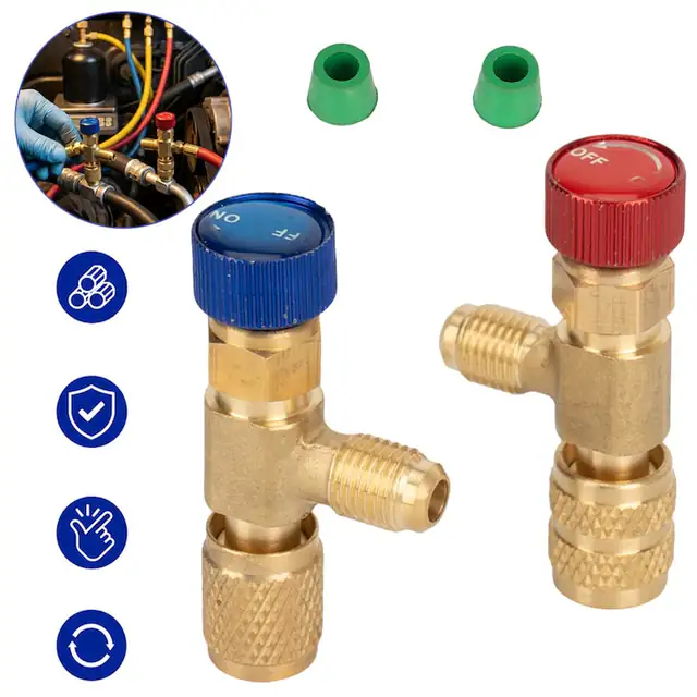 2 Buc. Adaptor De Incarcare Multifunctional R22/R410A Pentru Refrigerare, Valva De Incarcare Agent Frigorific R22 R410A Pentru Aer Conditionat, Adaptor De Siguranta Sae Mascul 1/4" La 1/4” Sae Femela