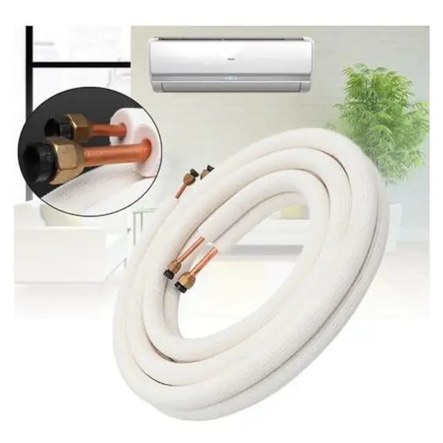 Tigrezy, Furtun de aer conditionat din cupru de 1/4" la 3/8" - Furtun de agent frigorific izolat din cupru si aluminiu - Piese de aer conditionat - 3 metri, alb