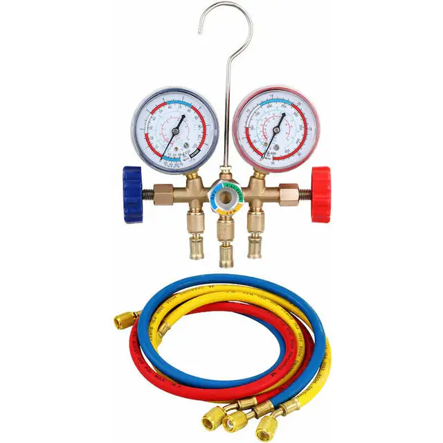 Instrument de aer conditionat cu furtun si carlig pentru R12, R22, R404A si R134A Set manometru de presiune pentru galeria de agent frigorific