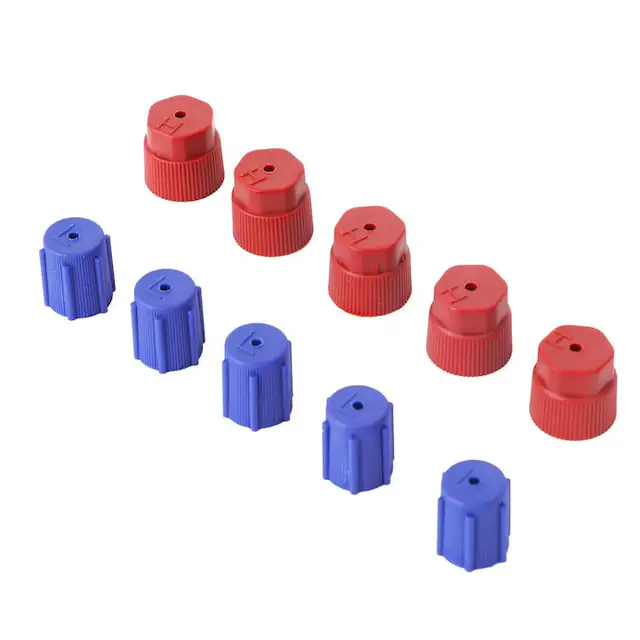 Pachet de 10 capace de incarcare AC R134A, 13 mm si 16 mm, sus si jos, pentru aer conditionat, rosu/albastru