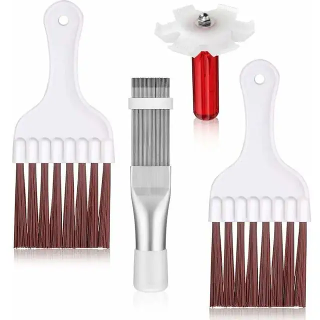Set 4 piese perii si pieptene pentru curatare condensator aer conditionat, inox, diverse dimensiuni