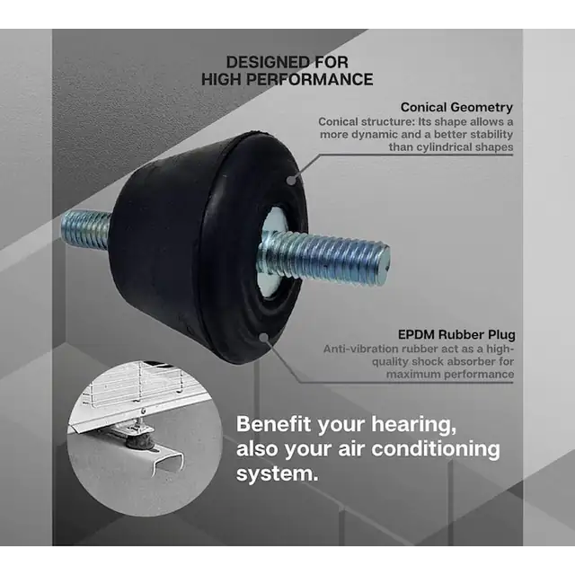 Set 4 silentblocuri antivibratii M8 pentru aer conditionat, cauciuc conic, negru, 38x59mm