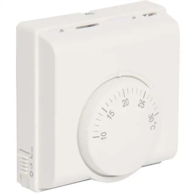 Termostat mecanic 220V pentru aer conditionat central, reglabil 10-30°C, alb, compact