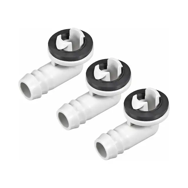 Fiting cot PP cu inel cauciuc pentru furtun evacuare aer conditionat, compact rezistent, alb, 90°