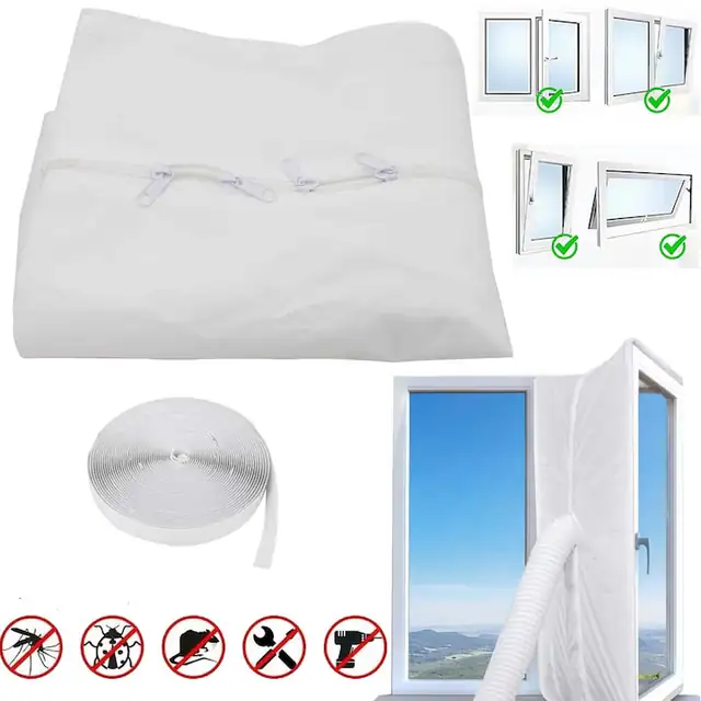 Garnitura de fereastra pentru aer conditionat mobil Portabil/Uscatoare de rufe, 260g, Universal, Material durabil, rezistent la UV si impermeabil, Design cu velcro, repelent de tantari, 400cm, pentru Unitate Mobila de Aer Conditionat