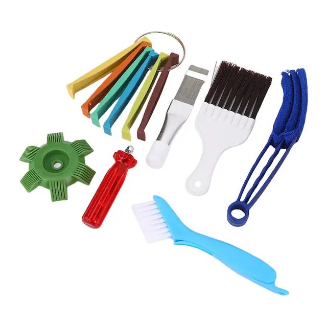 Set perii si pieptene pentru curatare si indreptare aripioare aer conditionat, inox si ABS, multicolor