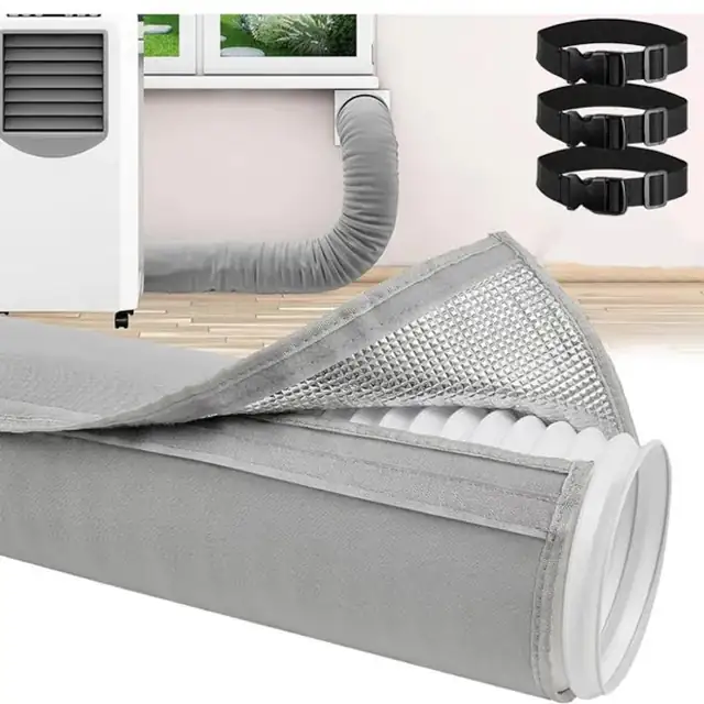 Protectie izolare tub aer conditionat portabil 150cm gri 3 straturi set cu 3 benzi reglabile