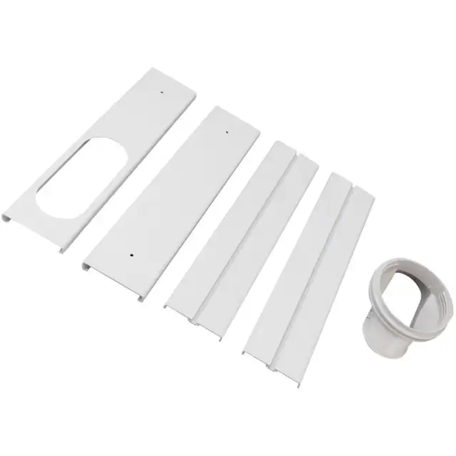 Kit ventilatie pentru aer conditionat portabil / kit evacuare, panouri PVC reglabile, compatibil cu furtun 14.5/19.8 cm, pentru ferestre orizontale si verticale, Alb, Set cu 4 panouri + racord