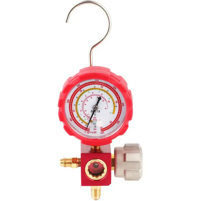 Manometru manifold pentru aer conditionat, manometru de service, conector din alama cu filet G1/4, compatibil R22/R410A/R134A/R407C, gama presiune -30~800 psi, 68 mm, rosu, 1 buc