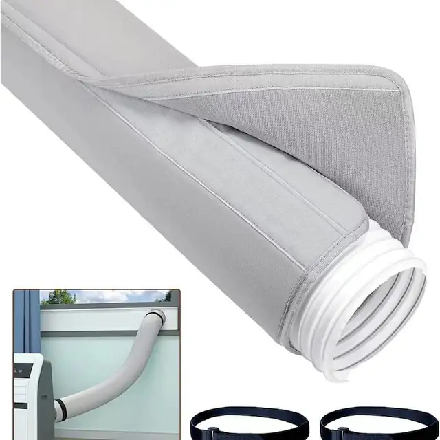 Husa izolatoare pentru furtun aer conditionat portabil, manson izolant, compatibil 5 inchi/6 inchi (12,7/15,2 cm), lungime 149,9 cm, din poliester, montare fara scule, gri deschis, 1 buc