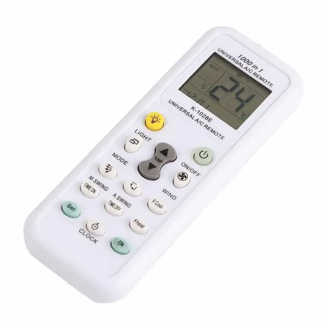 Telecomanda universala K-1028E pentru aer conditionat, compatibila cu majoritatea modelelor, cu ecran LCD si functie timer/ceas, Alb, 1 buc