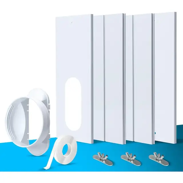 Kit placa fereastra / kit de etansare pentru aer conditionat portabil, PVC durabil, reglabil 45-160 cm, adaptor pentru furtun diametru 13/15 cm, usor de montat, Alb, 4 panouri