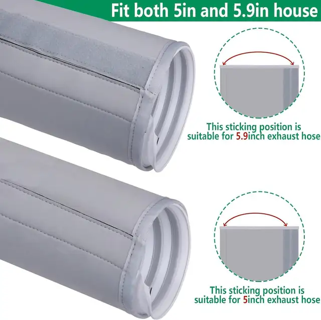 Husa furtun / manson aer conditionat 150 x 50 cm, neopren, izolatie termica si antifon, compatibil 5–5.9 in, cu velcro, lavabil, Gri, 1 buc