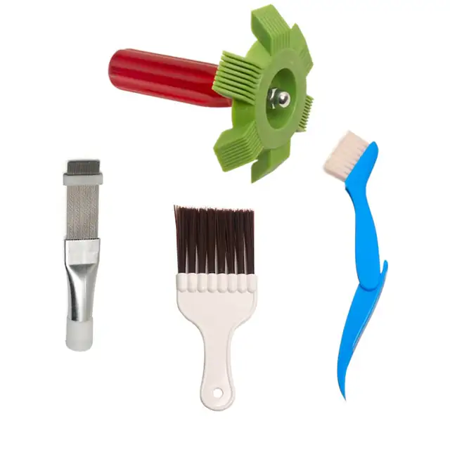 Set perii curatare condensator aer conditionat, din otel inoxidabil, pentru curatare finuri (lame), compatibil cu aer conditionat si frigidere, protejeaza aparatele, Multicolor, 4 piese