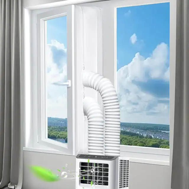 Garnitura ferestre pentru aer conditionat portabil, 500 cm, impermeabila, fermoar dublu pentru 1 sau 2 furtunuri, material PU termoizolant, montaj fara gaurire, anti-insecte, anti-praf, pentru ferestre batante si oscilo-batante