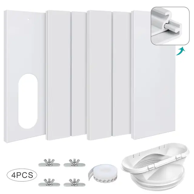 Kit etansare aer conditionat portabil, panouri reglabile din PVC, instalare rapida si reutilizabil, Alb, Set 4 panouri
