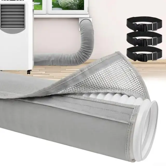 Manson izolant pentru furtun aer conditionat portabil, husa izolanta, 3 straturi (aluminiu, spuma, neopren), autocolant pentru instalare rapida si curele reglabile incluse, 150 cm, pentru diametru 12.7-15 cm, gri, 1 buc