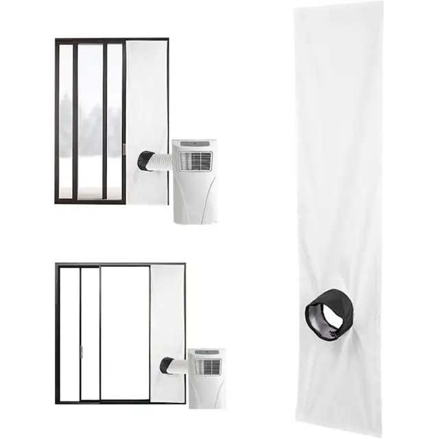 Kit etansare geam/etansant pentru aer conditionat portabil, universal, reglabil cu cordon de tensionare si banda de fixare, impermeabil, din poliester rezistent la rupere, alb, 2 m