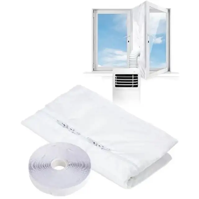 Kit etansare fereastra pentru aer conditionat portabil, universal, cu fermoar si banda adeziva, alb, 400 cm
