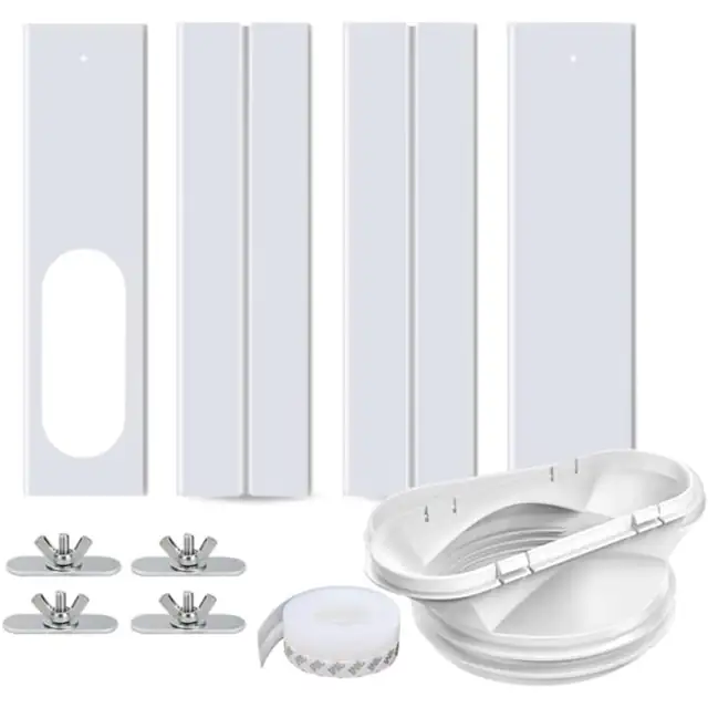 Kit fereastra pentru aer conditionat portabil, kit de ventilatie, placa de etansare reglabila, din PVC durabil, pentru ferestre glisante, extensibil 40-150 cm, alb, set 4 panouri