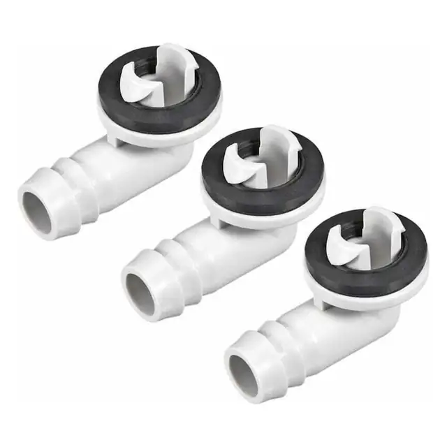 Set 3 bucati, Cot racord drenaj pentru aer conditionat, compatibil furtun 15 mm, push-fit 90°, PVC rezistent la coroziune, Alb
